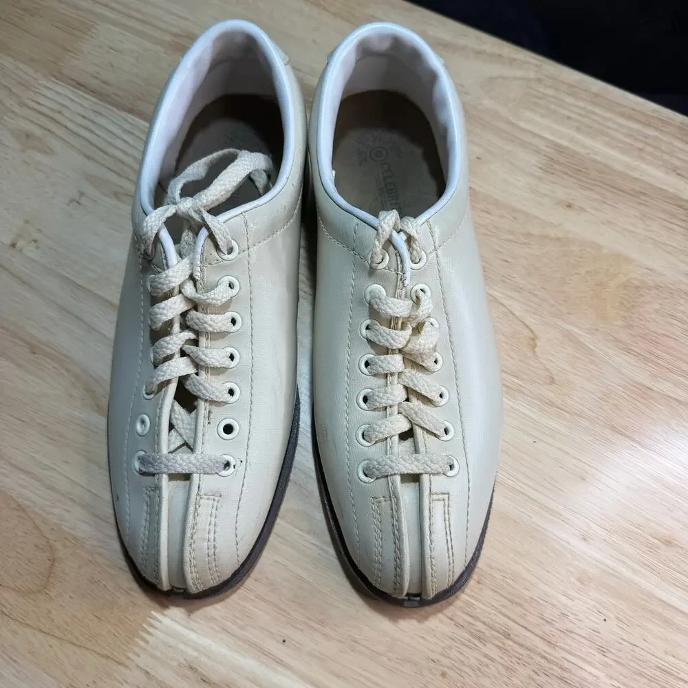CELEBRITY Bowling Shoes Hipster  Beige Leather Women’s Size 8 - Picture 2 of 6